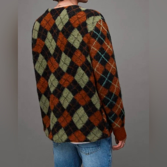 ALLSAINTS Fitzroy Warped Argyle Jacquard Men's Cardigan Sweater Size XL - Picture 2 of 7